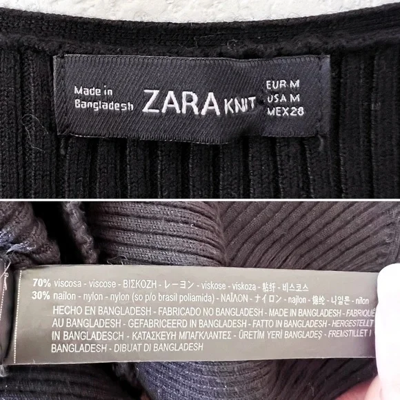 ZARA Black Ribbed Knit Lace Up V Neck Calf Length Long Sleeve Dress - Picture 11 of 11